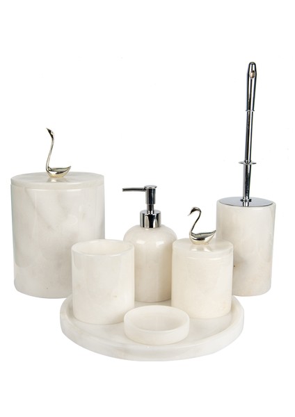 Rolin Beyaz Mermer Banyo Seti 7'li - Gümüş Kuğu