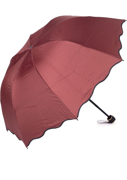 Bordo Mini Puantiye Kadın Şemsiye