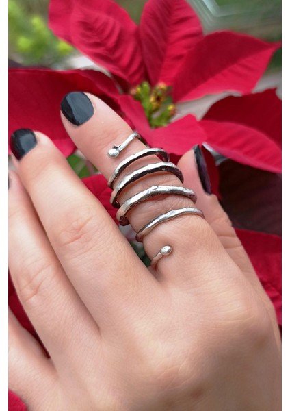 Antik Gümüş Kaplama Spiral Şekilli El Yapımı Ayarlanabilir Yüzük