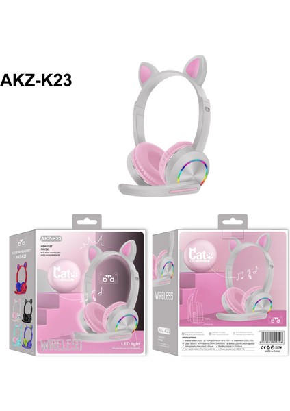 Baosity Bluetooth Kulaklık Kedi Kulak Kulaklık LED Işık Kulaklık W / Mic Pembe Gri (Yurt Dışından) modelleri