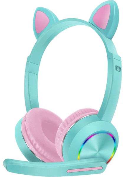 Bluetooth Kulaklık Kedi Kulak Kulaklık LED Işık Kulaklık W / Mic Mavi Pembe (Yurt Dışından)