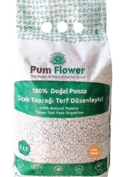 Pum Flower Fide ve Fidan Toprağı Torfu, 5 Litre, Ponza, Torf Düzenleyici