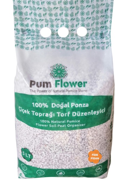 Pum Flower Fide ve Fidan Toprağı Torfu, 5 Litre, Ponza, Torf Düzenleyici