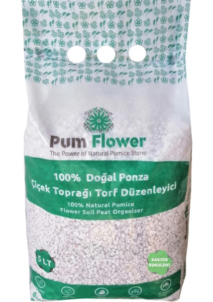 Pumice World Pum Flower Kaktüs ve Sukulent Toprağı Torfu, 5 Litre, Ponza, Torf Düzenleyici