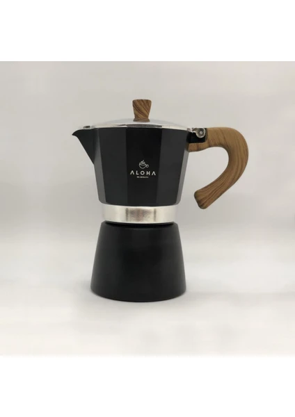 Ahşap Kulplu 6 Cups Moka Pot - Moka Pot 6 Cups-Moka Pot Siyah