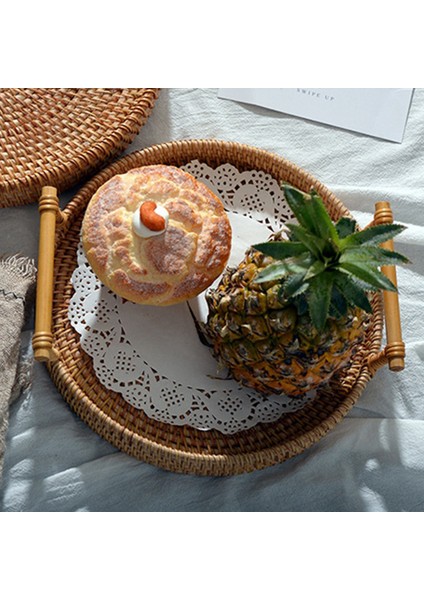 Handwoven Ekmek Sepeti Hasır Depolama Tepsi Çay Içecekler Snack Ev Dekor 22X3 cm (Yurt Dışından)