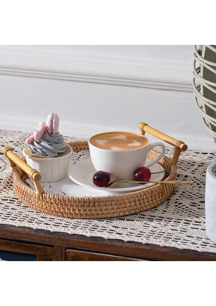 Handwoven Ekmek Sepeti Hasır Depolama Tepsi Çay Içecekler Snack Ev Dekor 22X3 cm (Yurt Dışından)