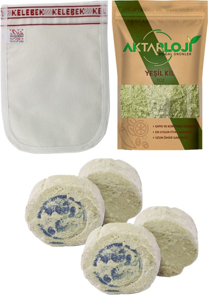 5 Adet Ruşur Taşı + Kalın Banyo Kesesi + 300 gr Toz Yeşil Kil