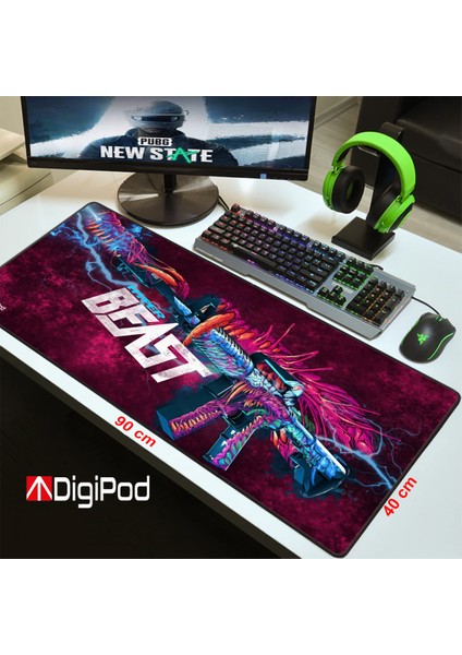 Gaming Oyuncu Mousepad 90X40 XXL Kaymaz Taban BEAST 4mm Kalınlık
