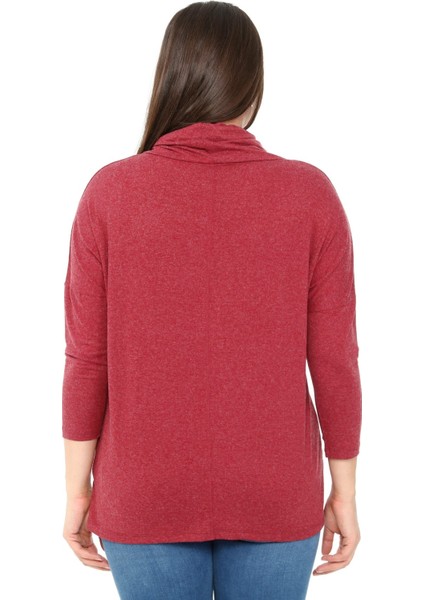 Büyük Beden Degaje Yaka Yırtmaç Detaylı Yün Viskon Bordo Bluz modelleri