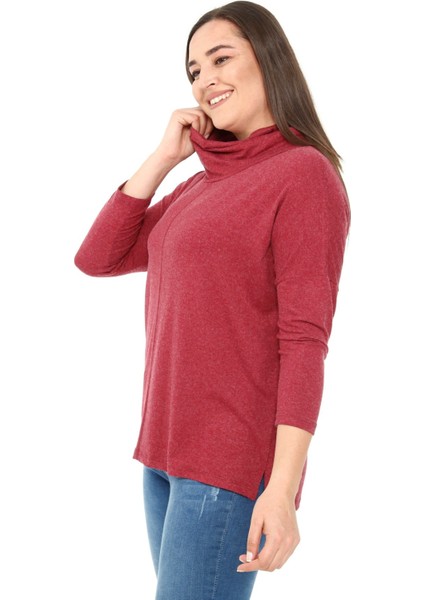 Büyük Beden Degaje Yaka Yırtmaç Detaylı Yün Viskon Bordo Bluz fırsatları