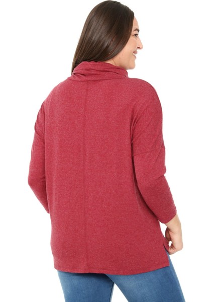 Büyük Beden Degaje Yaka Yırtmaç Detaylı Yün Viskon Bordo Bluz indirimleri