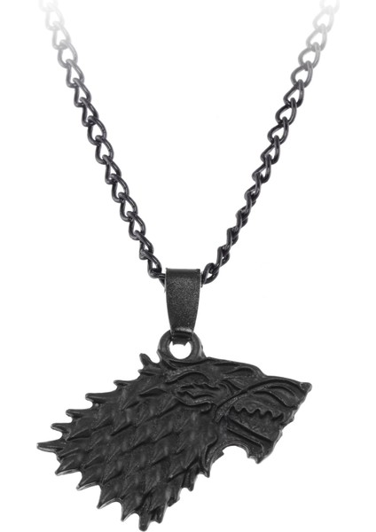 Erkek Siyah Oksit Kaplama Wolf Thrones Simge Uçlu Kolye