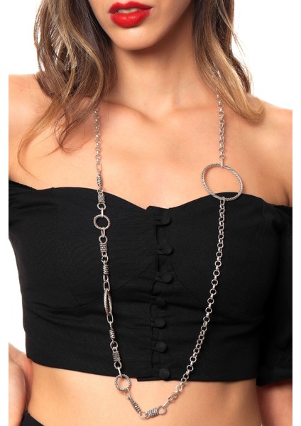 Kadın Antik Gümüş Kaplama Tasarım Zincir Kolye