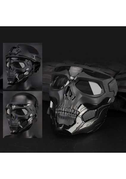 Kafatası Taktik Maske Paintball Cs Tam Yüz Kask Cosplay Siyah (Yurt Dışından)