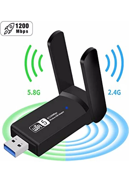 Dual Band USB 3.0 Adaptör Kablosuz Wifi Alıcı AC1200 Mbps