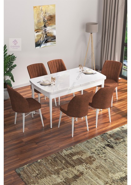 Concept Canisa Eva Serisi Beyaz Mdf 80 x 132 cm Açılabilir Mutfak Masa Takımı/kiremit