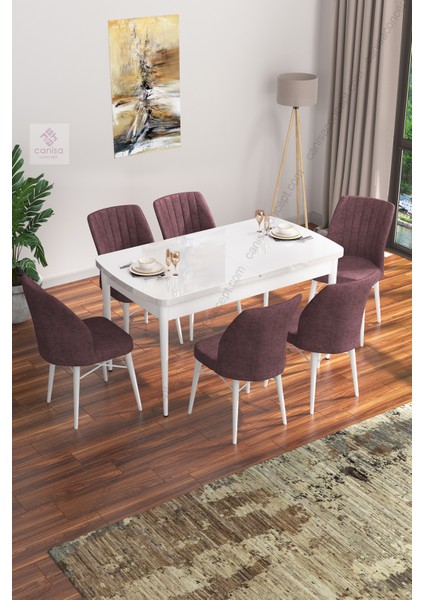 Concept Canisa Eva Serisi Beyaz Mdf 80X132 Açılabilir Mutfak Masa Takımı/gülkurusu