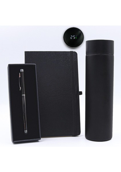 Siyah Dereceli Termos & Siyah Mat Kupa & Dokunmatik Füme Roller Kalem Seti