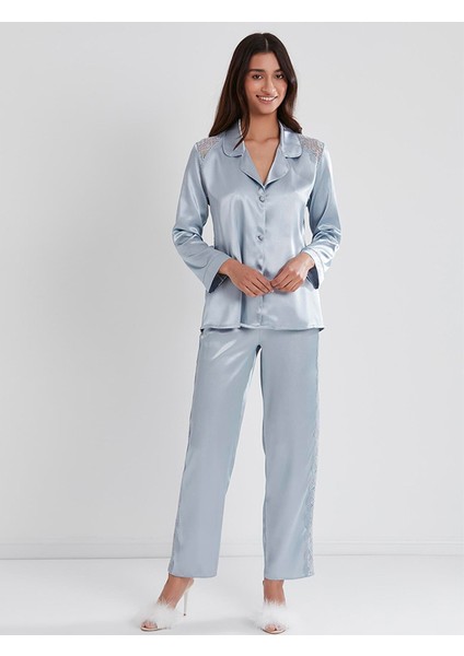 Kadın Gelin Dantelli Saten Pijama Takımı 1438