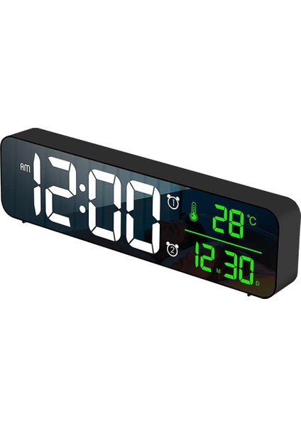 F Fityle Çalar Saat LED Ekran Ayna Başucu Ofis Yatak Odası Masa Dekorasyon Siyah Siyah (Yurt Dışından)