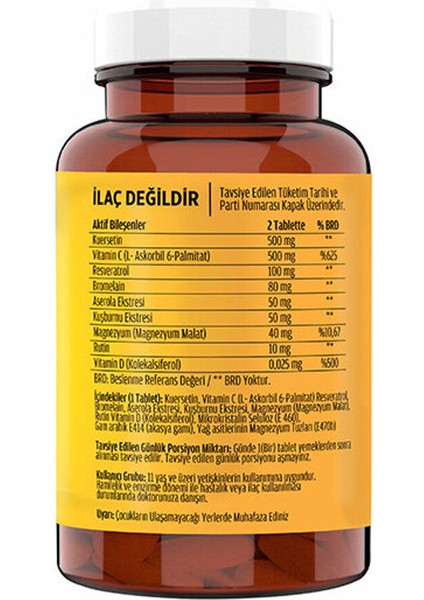 Kuersetin Ester C Resveratrol ve Bromelain 60 Tablet