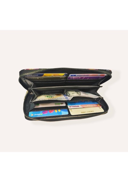 Barsecolllection Kadın Fermuarlı Çiçek Desenli Cüzdan Siyah modelleri