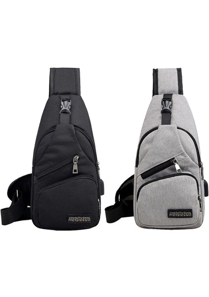 2x Erkek Sling Çanta USB Şarj Bağlantı Noktası Casual Hafif (Yurt Dışından)