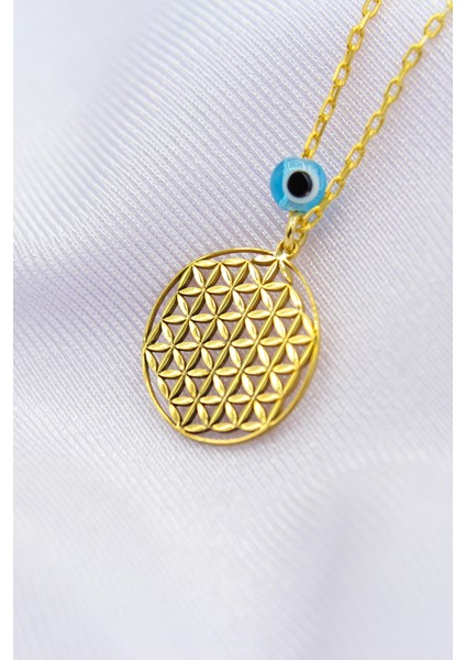 By Roma Altın Yaşam Çiçeği Nazar Boncuklu Kolye