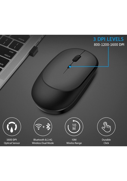 1600 Dpı Şarj Edilebilir 2.4 Ghz Bluetooth Kablosuz Mouse - Model AL2674