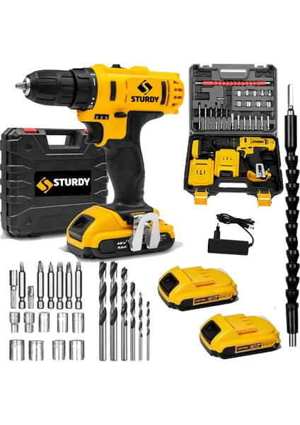 Power Tools 48 Volt 5.0 Amper DARBESİZ 24 PARÇA SETLİ Çift Akülü Şarjlı Vidalama Matkap