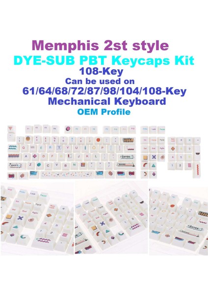 Pbt Keycaps, Termal Boya Süblimasyon Pbt Keycaps Set Oem Profil 108 Anahtarlar Için Mx Mekanik Oyun Klavye Mx Için Set - Memphis R2 (Yurt Dışından)