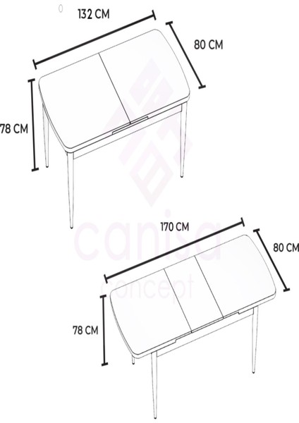 Concept Canisa Via Açılabilir Siyah Mermer Desen Mutfak Masası Takımı Masa+4 Füme Sandalye