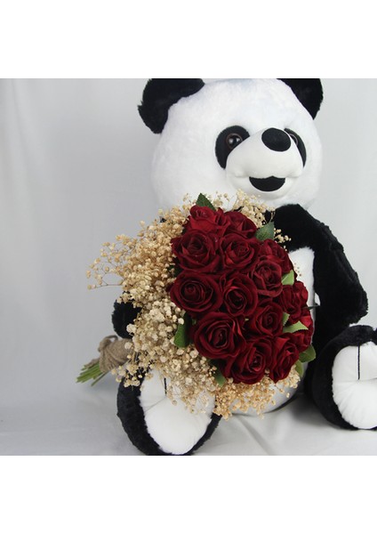 Buket Güller 20 Li Cipso Sarmalı Demet Sevimli Peluş Panda 50 cm Sevgiliye Hediye