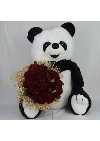 Buket Güller 20 Li Cipso Sarmalı Demet Sevimli Peluş Panda 50 cm Sevgiliye Hediye modelleri