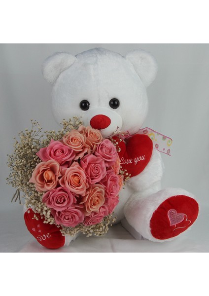 Buket Güller 15 Li Cipso Sarmalı Demet & Sevimli Peluş Ayıcık 50 cm Sevgiliye Hediye fiyatları