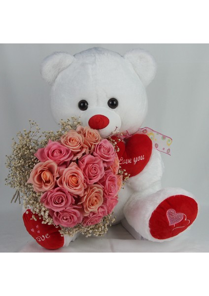 Buket Güller 15 Li Cipso Sarmalı Demet & Sevimli Peluş Ayıcık 50 cm Sevgiliye Hediye modelleri