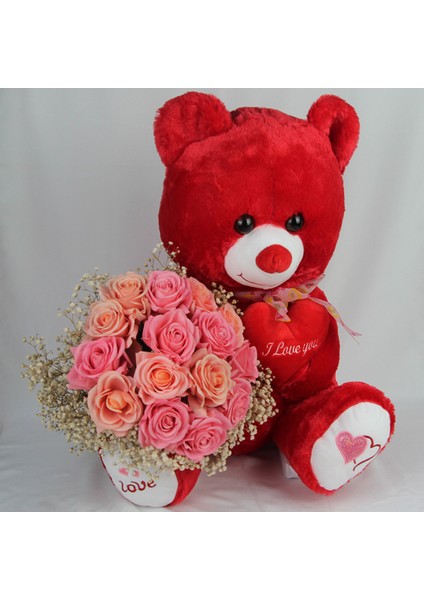 Buket Güller 15 Li Cipso Sarmalı Demet & Sevimli Peluş Ayıcık 50 cm Sevgiliye Hediye modelleri