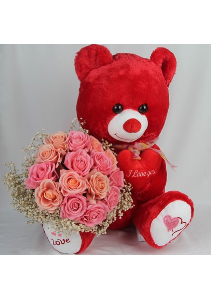 Buket Güller 15 Li Cipso Sarmalı Demet & Sevimli Peluş Ayıcık 50 cm Sevgiliye Hediye fırsatları