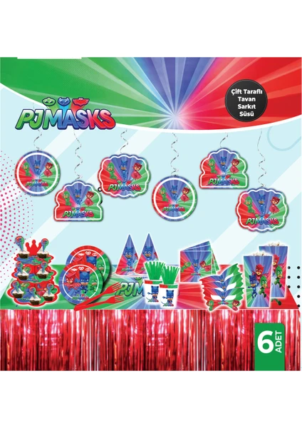 p parti oyunevi Parti Oyun Evi Pj Masks Çift Taraflı Tavan Sarkıt Süs 6'lı