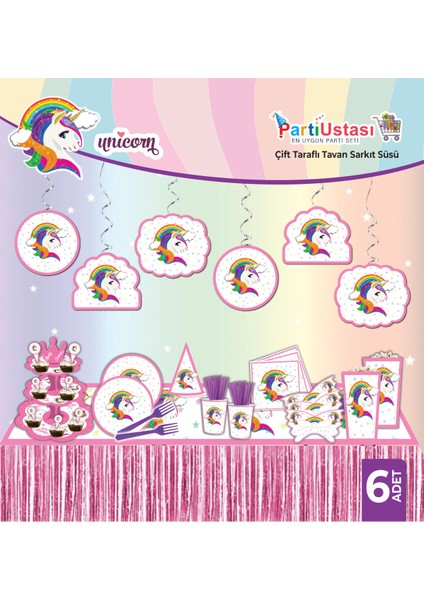 Unicorn Çift Taraflı Tavan Sarkıt Süs 6'lı