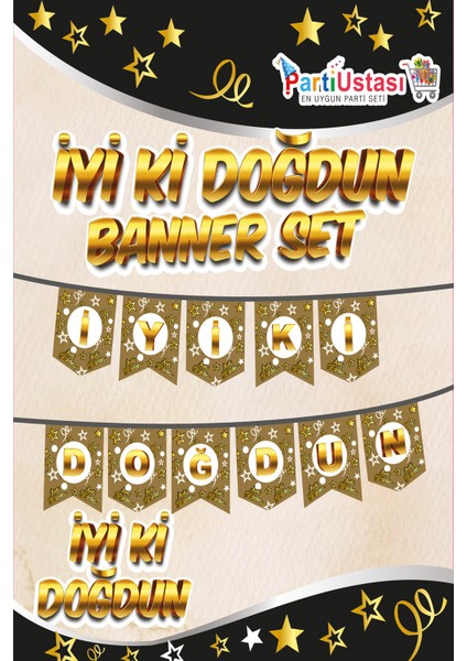 Parti Oyun Evi Gold Temalı Iyiki Doğdun Banner Yazı