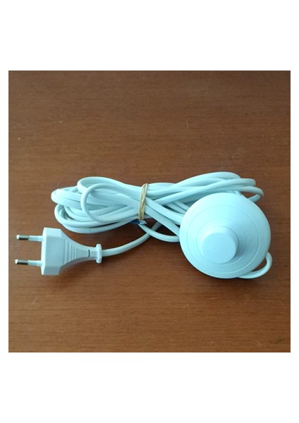 4 Metre Beyaz Renk Yer Puar Aç Kapa Anahtarlı Fişli Abajur Lambader Kablosu