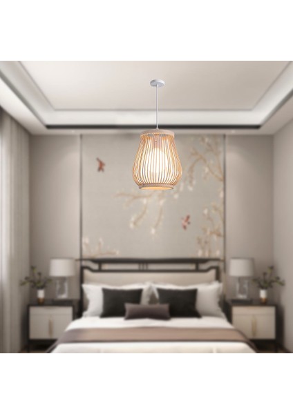 Bambu Rattan Çay Odası Kolye Işık Lambası Gölge Sanatı Avize Abajur