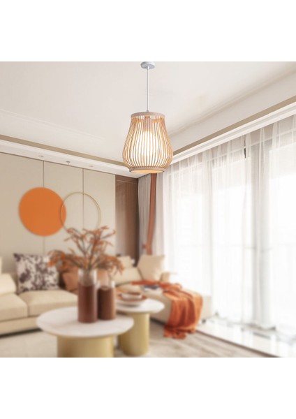 Bambu Rattan Çay Odası Kolye Işık Lambası Gölge Sanatı Avize Abajur