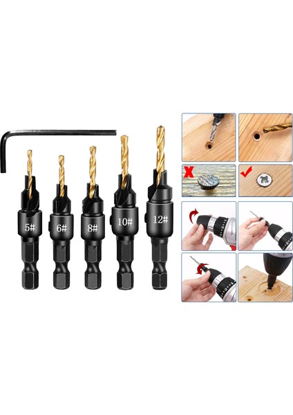 Hızlı Değişim Havşa Matkap Uçları Set Hex Shank Ağaç Işleme Aracı Stil 2