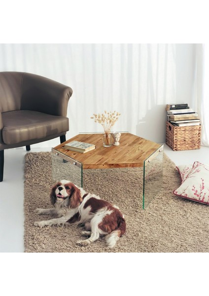 - Hexagon Sehpa Ahşap ve Temperli CAMS304