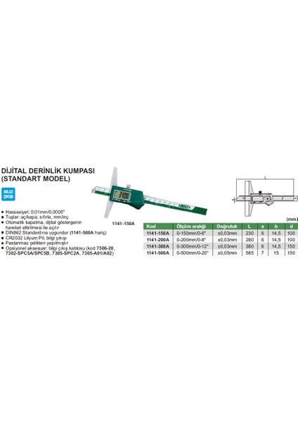 1141-200A Insıze Dijital Derinlik Kumpası | Dijital Derinlik Kumpası