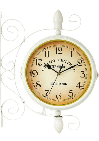 Açık Bahçe Duvar Saati Metal Braketi Beyaz ile Çift Taraflı Dilsiz Saat