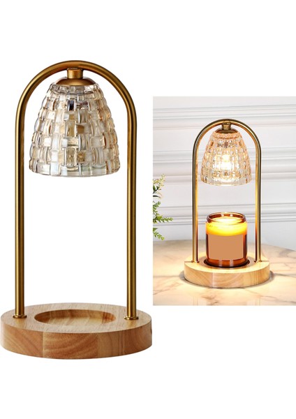 Mum Isıtıcı Balmumu Eritici Koku Lambası Aroma Gece Lambası W / Ahşap Taban Altın(Yurt Dışından)